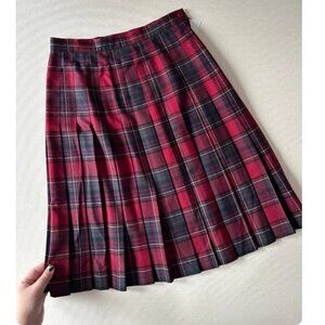 1990s Red Plaid Midi Skirt, 26" | Vintage Pleated Kilt